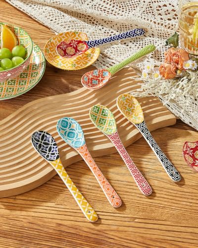 Metahom 8.5" Colorful Long Handle Spoons, Ceramic Serving Spoons Set of 6 - size: 8.5 inch