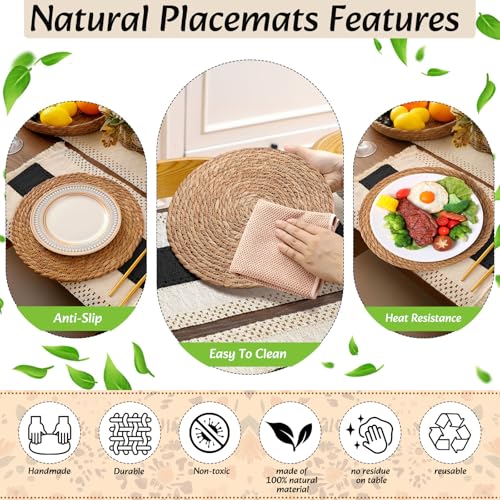 Boho Table Runner and Placemats Set, 6 Sets, Black A, 12x72 - color: Black a, size: 12x72"