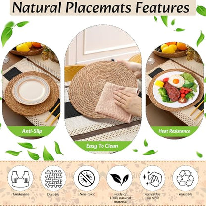Boho Table Runner and Placemats Set, 6 Sets, Black A, 12x72 - color: Black a, size: 12x72"