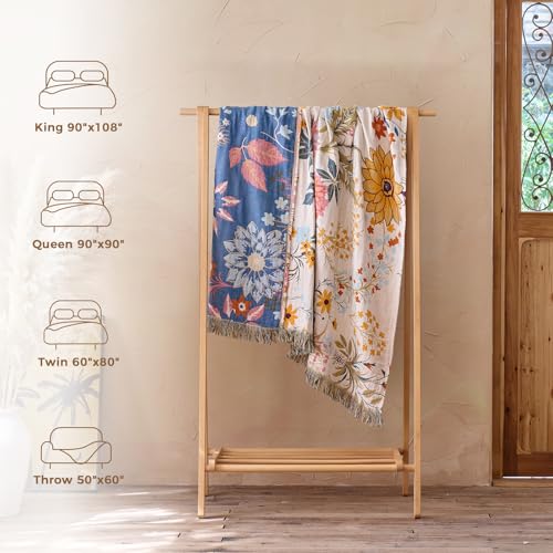 LUTBM Boho Throw Blanket for Bed 60"x80", All Season Cotton Couch Blankets - color: Flower-garden, size: 60"×80"