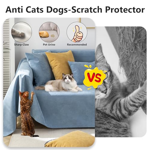 STACYPIK Waterproof Blue Couch Cover for Pets, Anti-Cat Scratch Sofa Covers - color: A-waterproof-sky Blue, size: Medium-II Size(71" X102")