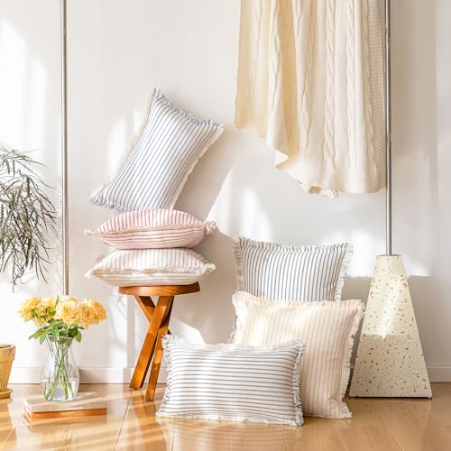 YEENAASY Throw Pillow Covers 26x26 Boho Striped Pillow Cases with Tassel - color: Khaki, size: 26" x 26" (Pack of 2)