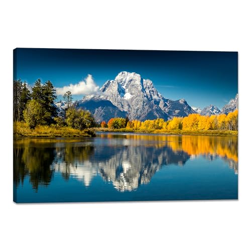 YIOZHAOFH Mountain Teton Canvas Wall Art Posters Nature Lake Landscape National Park Pictures Print Office Wall Decor Framed Artwork for Walls (16" L x 24" W) - color: YZ-NAPARK-02, size: 16"L x 24"W