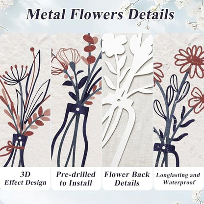 Embewhis Wall Decor Metal Flowers 3pcs, Rustic Farmhouse Flower Sculptures, 13.7" Wall Art Decor, Drill-Free Install Option for Living Room, Kitchen, Bedroom & Bathroom - size: B