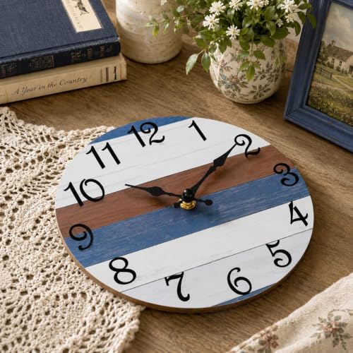 CHYLIN Wall Clock Silent Non-Ticking Battery Operated Pink Gray Striped - color: C-red Blue, size: 8 inch
