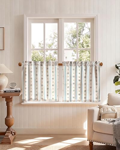 Miss Adola 24 Inch Length Kitchen Tier Curtains, Blue Striped - color: Blue Striped, size: 28"W x 24"L (Pack of 2)