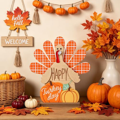 Zcaukya Thanksgiving Table Decorations Wooden Turkey Fall Centerpieces - size: style 3
