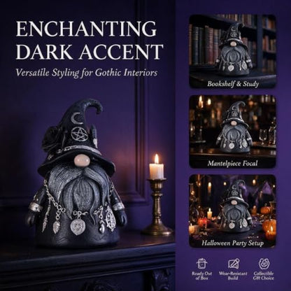 Gothic Witch Gnome Figurine 5.1 Inch Halloween Gnome Statue Black Gnomes - color: Black_gnome
