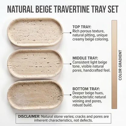 YKAJO Natural Travertine Beige Oval Marble Tray, 11.8x5.9 Vanity Organizer - color: Natural Travertine Beige, size: 11.8" x 5.9" x 0.6"
