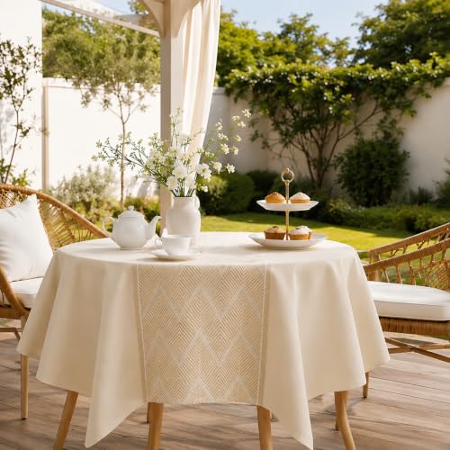 Square Linen Tablecloth Waterproof Spillproof Cloth, 55x55 Inch - color: Beige Bd, size: 55"x55"fits 4 seats (table length 31"-37")