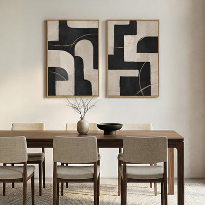 Large Framed Neutral Black and Beige Abstract Wall Art Set of 2, 24x36 In - color: Black and Beige Block, size: 24" W x 36" H x 2Pcs