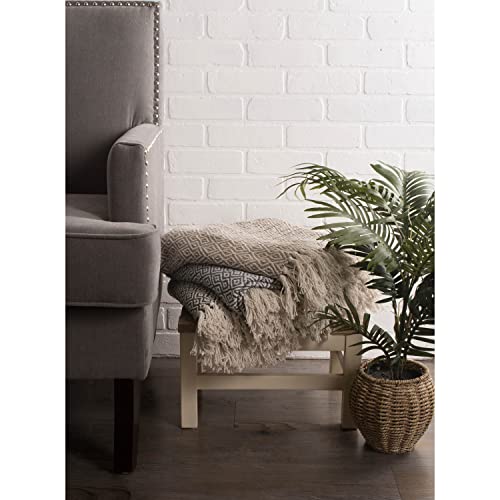 DII Rustic Farmhouse Double Diamond Woven Throw, 50x60, Stone - color: Stone, size: 50x60"