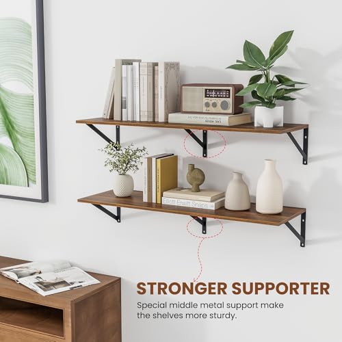 Heimlove 36W x 12D Deep Floating Shelves Set of 2 Walnut - color: Walnut With Black Metal Bracket, size: 36Wx12Dx5.8H
