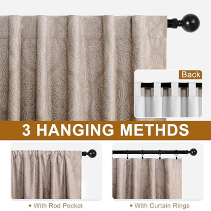 DWCN Brown Ombre Room Darkening Curtains 54 inch Length - Damask Patterned Back Tab Small Window Drapes with Tiebacks Thermal Insulted Curtains for Bedroom/Kitchen, 2 Panels, 52 x 54 Inch - color: Brown, size: 52"W x 54"L (Pack of 2)