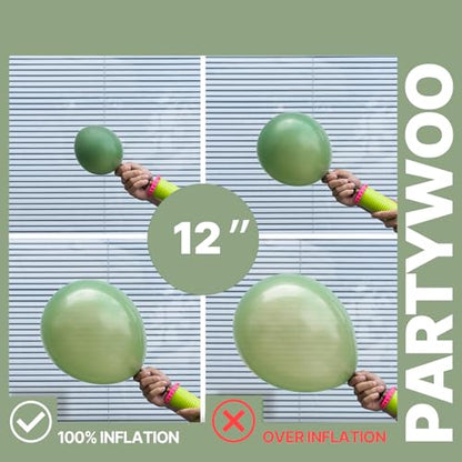 PartyWoo Sage Green Balloons 66pcs 12 Inch Gold White Brown Gold Balloons - color: Green-3327