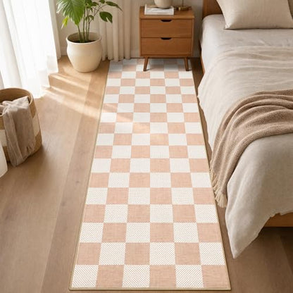 GarveeHome Checkered Blush Beige 2x6 Washable Low-Pile Kitchen Runner Rug - color: Blush Beige, size: 2' x 6' (Rectangular)