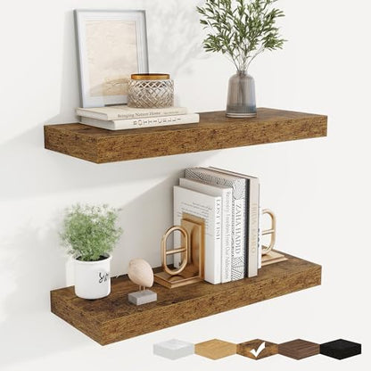 Floating Shelves for Wall, Wall Mounted Wood Shelves, Brown, Set of 2, 20in - color: Rustic Brown, size: 20"W x 6.5"D , 2 Pack
