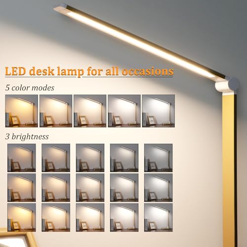 LED Desk Lamp with USB Ports,Touch Desk Lamps for Home Office with 5 Modes - color: Gold