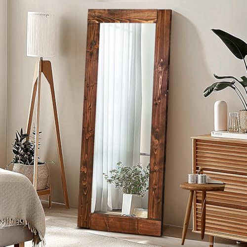58x24in Full Length Mirror, Solid Wood Convex Frame, Brown - color: Brown-convex Frame, size: 58"L x 24"W