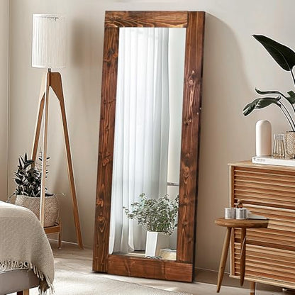 58x24in Full Length Mirror, Solid Wood Convex Frame, Brown - color: Brown-convex Frame, size: 58"L x 24"W