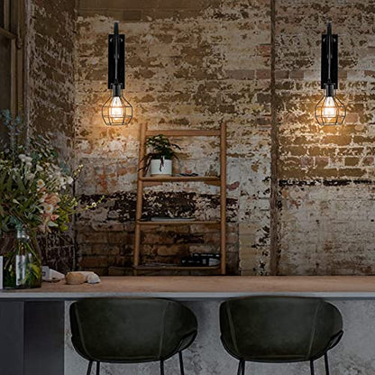 1-Light Rustic Wall Light Lift Pulley with Matte Iron Cage Lampshade Industrial Mid Century Sconce for Indoor Lighting Barn Restaurant (Black Color) - color: Black