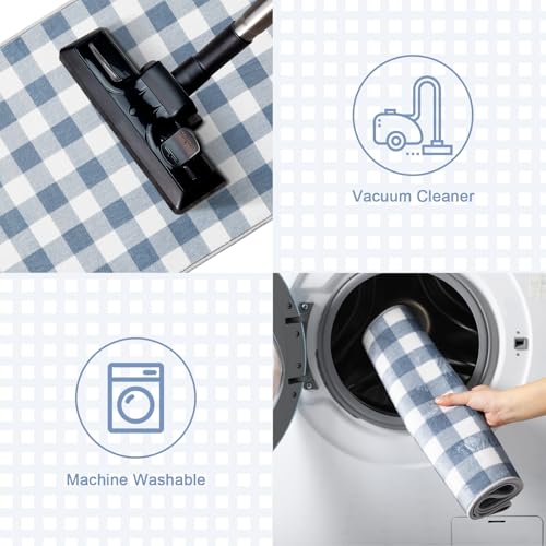 Dunzy 2 Pcs Blue Gingham Kitchen Mats Cute Farmhouse Plaid Runners Non-Slip - color: Blue