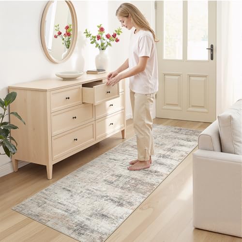 3x8 Area Rugs for Hallways, Abstract Washable Non-Slip Runner Rug, Gold - color: Grey/Gold, size: 3' x 8' (Rectangular)