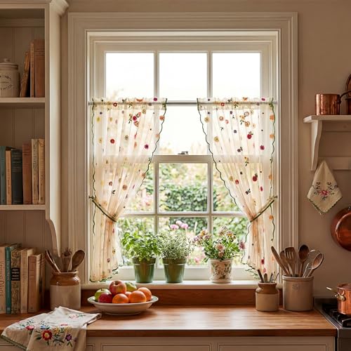 Gilprop Embroidered Flower Curtains 30 x 36 Inches, Champagne, Sheer Daisy - color: Champagne, size: 30 x 36 Inches