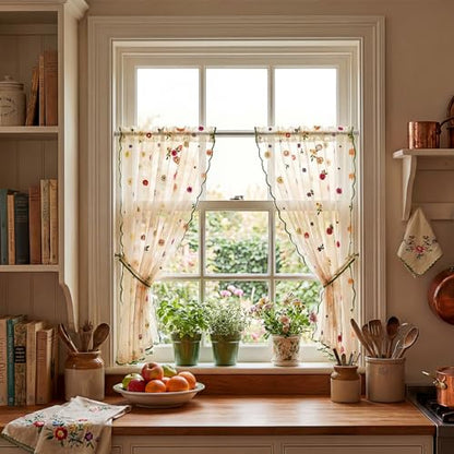 Gilprop Embroidered Flower Curtains 30 x 36 Inches, Champagne, Sheer Daisy - color: Champagne, size: 30 x 36 Inches