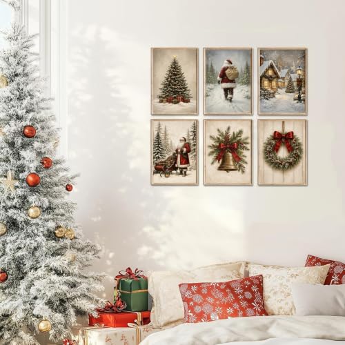 KBKBART 6pcs Christmas Wall Art Decor, Santa Claus Holiday Prints Paintings - color: Christmast Prints
