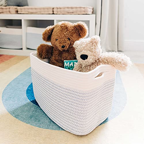 OrganiHaus Cotton Rope Baskets for Shelves, Set of 3, 15x9x10 - color: Blue / Off-White