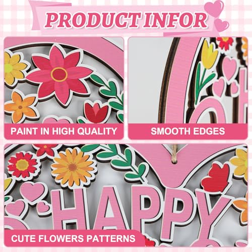 Wood Wreath for Front Door Porch Window Wall Hanging Decor (Mom Day) - style: Mom Day