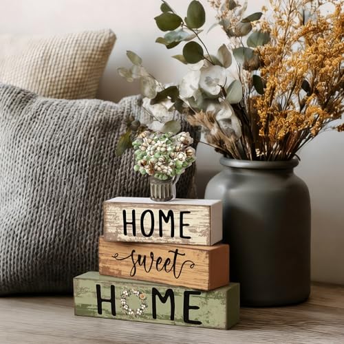 Cinnvoice 4 Pcs Spring Cotton and Eucalyptus Wooden Block Decor - style: Green Cotton