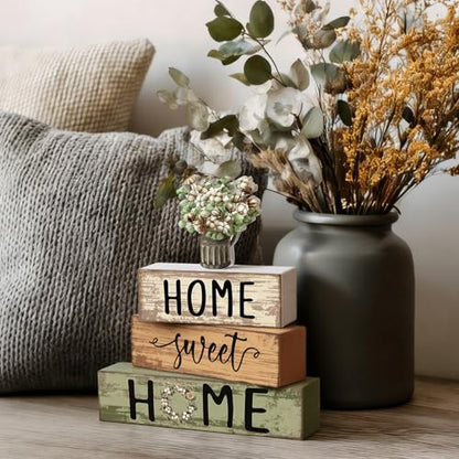 Cinnvoice 4 Pcs Spring Cotton and Eucalyptus Wooden Block Decor - style: Green Cotton