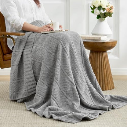 Amélie Home Chenille Knit Throw Blanket, Mist Gray 50"x60" - color: Mist Gray, size: 50" X 60"