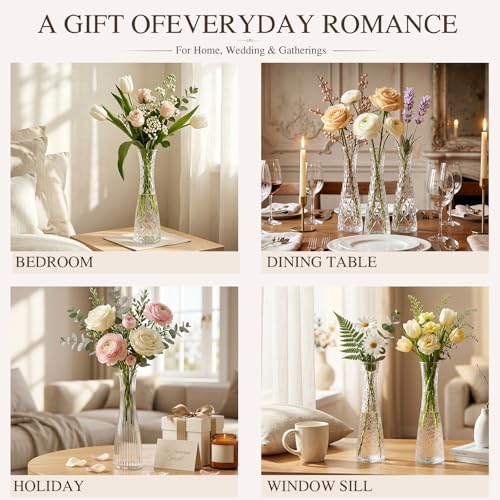 12 Pack Glass Bud Vases, Assorted Textured Clear Flower Vases Bulk - color: Clear