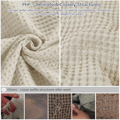 PHF 100% Cotton Waffle Throw Blanket Lightweight Breathable, Linen/Stone - color: Linen/Stone, size: Throw(50" x 60")