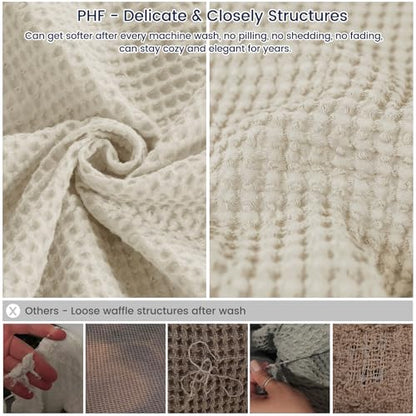 PHF 100% Cotton Waffle Throw Blanket Lightweight Breathable, Linen/Stone - color: Linen/Stone, size: Throw(50" x 60")