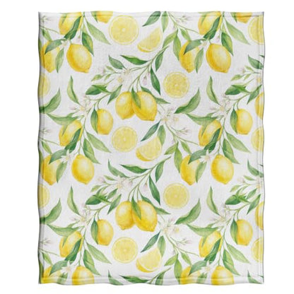 Jekeno Lemon Floral Throw Blanket 60"x80" White, Yellow Green Leaves - color: White Yellow, size: 60"x80"