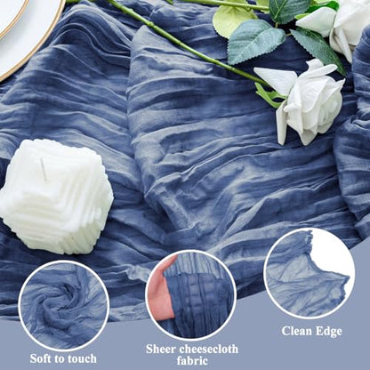 Cheesecloth Table Runner 10FT 2Pcs Blue Boho Gauze Sheer Runners - color: Blue, size: 2 Pack