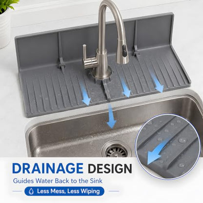 Gosmol Faucet Mat for Kitchen Sink - High Back Silicone Sink Splash Guard - color: Gray, size: 17.5x8.8 inch