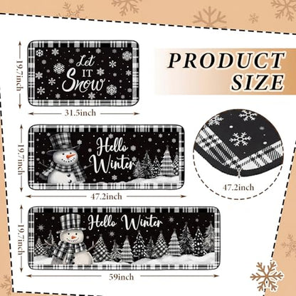 Fourluoo 3 Pcs Christmas Winter Snowman Kitchen Rugs and Mats Decor Set - color: Snow Man