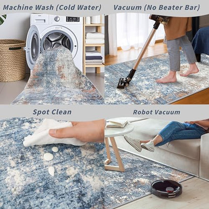 2x6 Non-Slip Washable Kitchen Runner Rug – Modern Abstract Carpet Runner for Hallway Bedroom Bathroom Laundry Room Entryway – Low-Pile Thin Rubber Backed（Blue Rust,2x6） - color: Blue Rust, size: 2' x 6' (Rectangular)