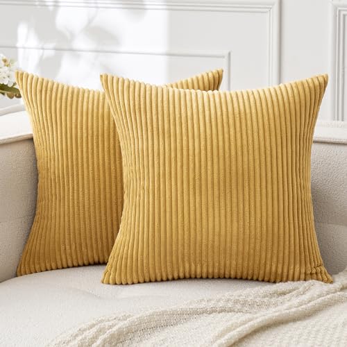 MIULEE Fall Decorative Corduroy Throw Pillow Covers Set of 2 16x16 Gold - color: Gold, size: 16" x 16" (Pack of 2)