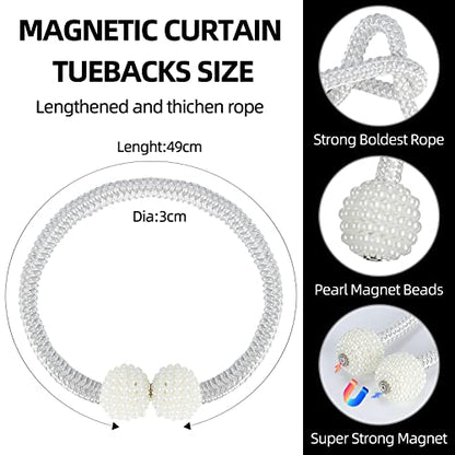 8 Pack Magnetic Curtain Tiebacks with Pearls,Modern Curtain Holdbacks Strap - color: White