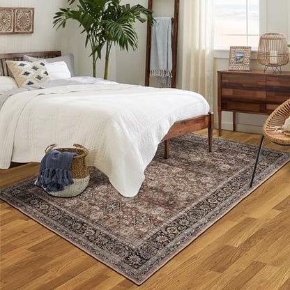 4x6 Washable Non-Slip Area Rug for Living Room(Brown,4'×6') - color: Brown, size: 4' x 6' (Rectangular)