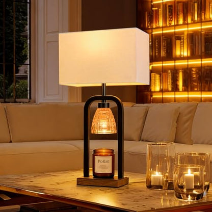 PoKat 21.5'' Bedroom Table Lamps Set of 2 with Candle Warmer & Gift Box - color: Set of 2 - Metal Black With Wood-print Finish
