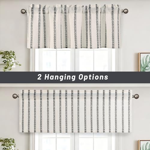 JIUZHEN 52x14 Inch Kitchen Valance - Thick Textured Linen Striped Window Valance Curtain with 3" Rod Pocket, Wheat Stripe Grey (1 Panel) - color: Wheat Stripe Grey, size: 52"W x 14"L (Pack of 1)