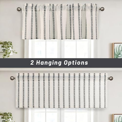 JIUZHEN 52x14 Inch Kitchen Valance - Thick Textured Linen Striped Window Valance Curtain with 3" Rod Pocket, Wheat Stripe Grey (1 Panel) - color: Wheat Stripe Grey, size: 52"W x 14"L (Pack of 1)