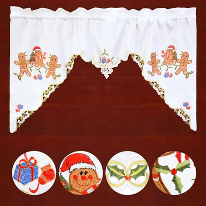 Simhomsen Embroidered Gingerbread Kitchen Window Curtain Swag and Tiers Set for Christmas Holidays (Gingerbread) - color: Gingerbread